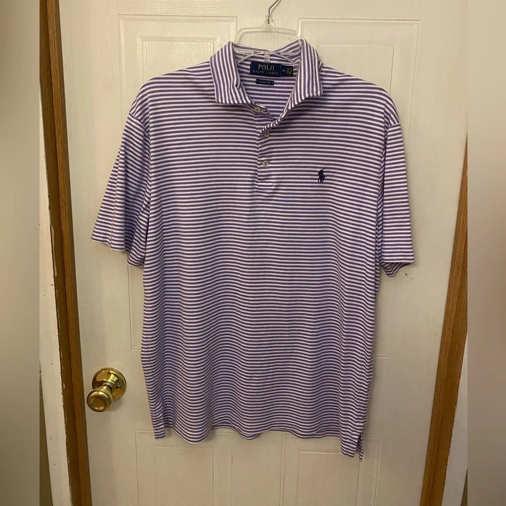 Ralph Lauren Men's Purple and White Striped Polo Shirt M